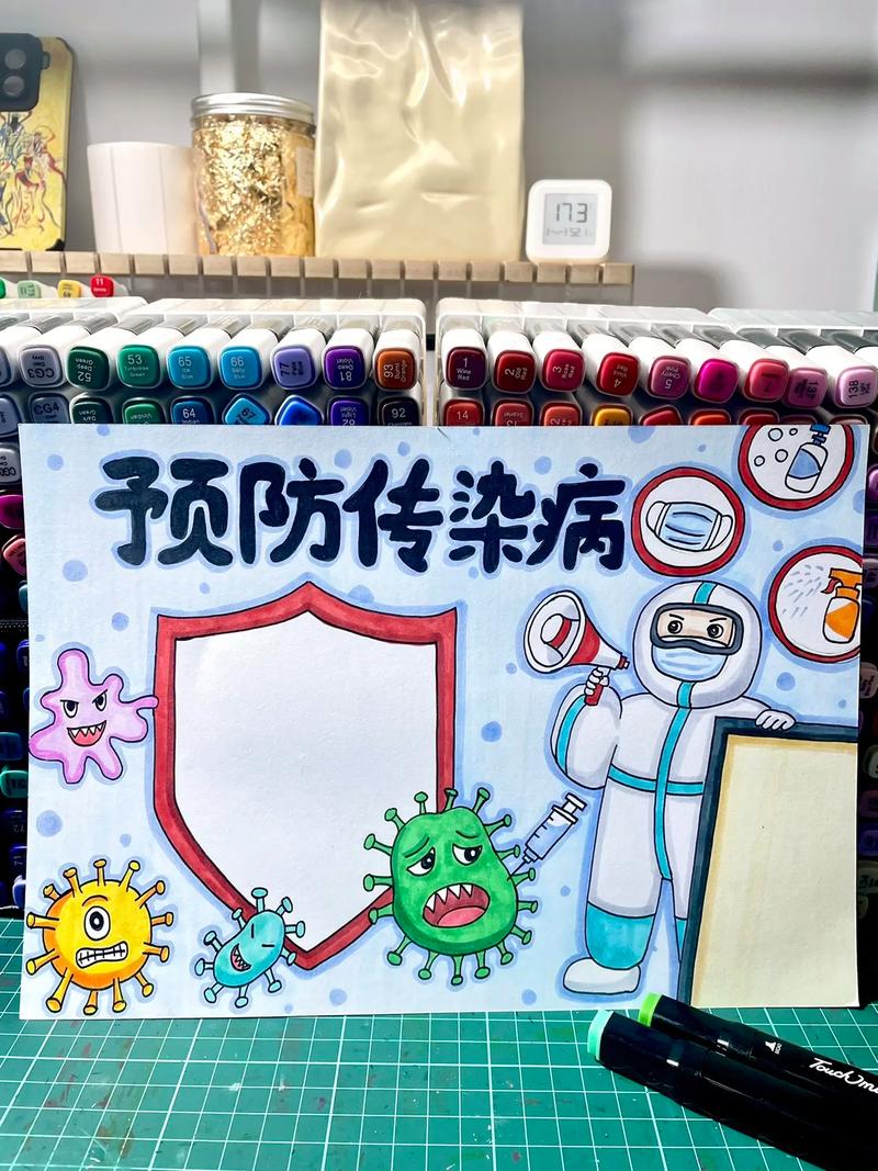 防疫海报模板及手抄报相关，助力小学生预防春季传染病和新冠
